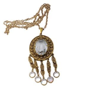 Vintage Signed Goldette Fringed Glass Dangle Necklace